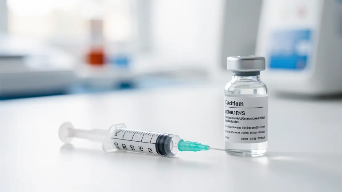 Generic image of a syringe and a vaccine vial.