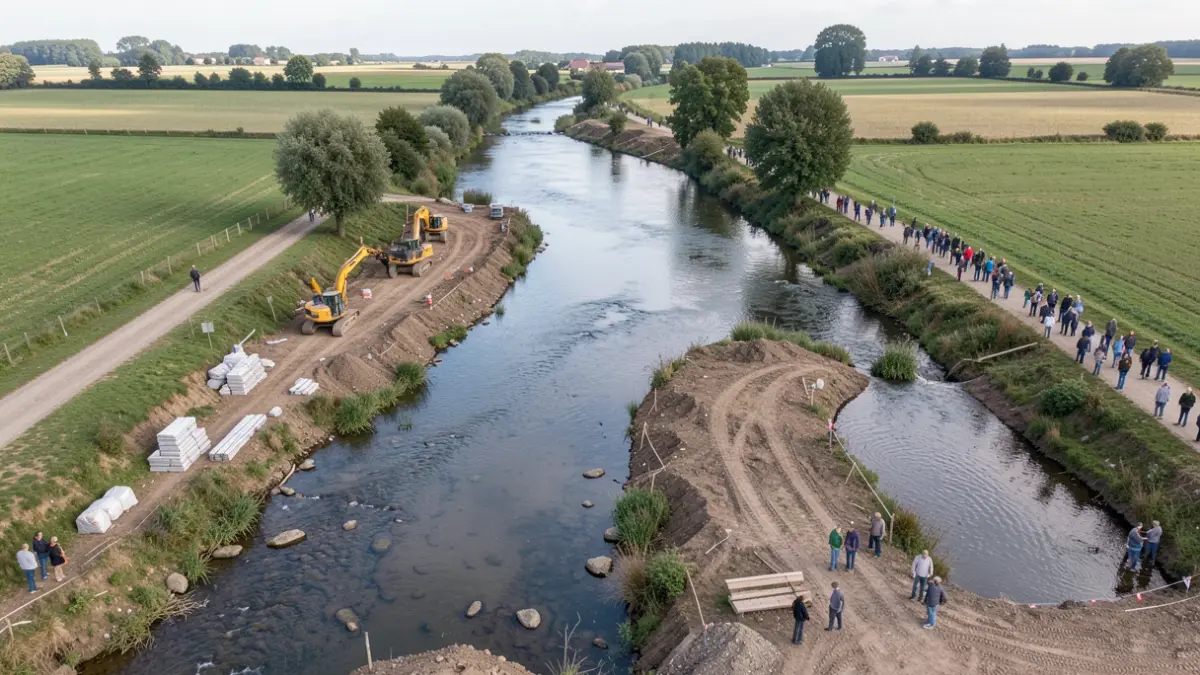 Image générique de travaux de renaturation d'une rivière avec engins de chantier.