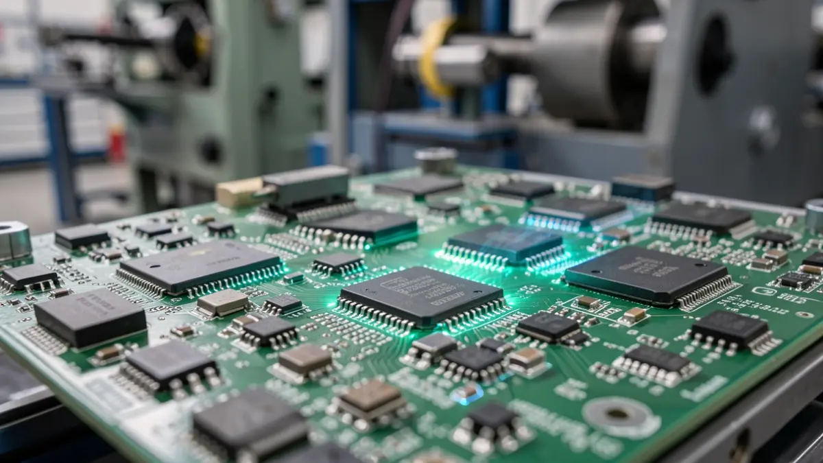 Generic image of electronic components and circuit boards with a subtle glow.