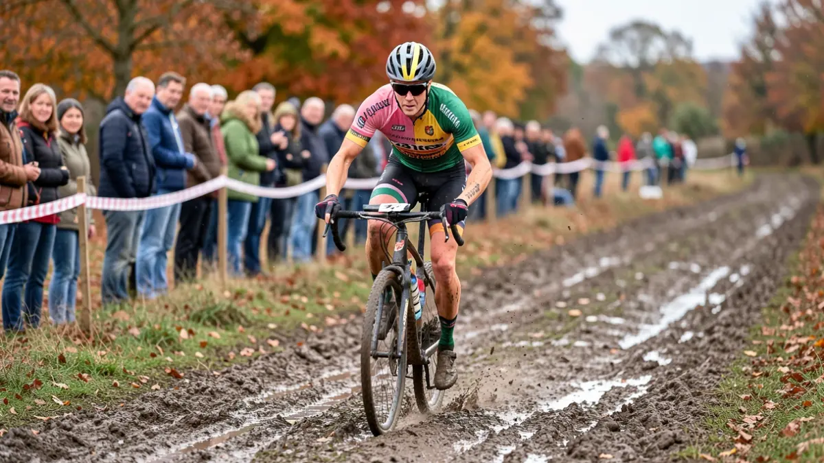 Generic image of cyclists participating in a cyclo-cross race on a muddy course in autumn.