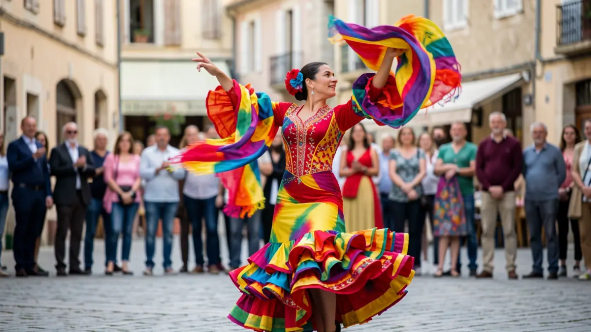 A vibrant flamenco scene in Mourenx, illustrating passion and Spanish culture.