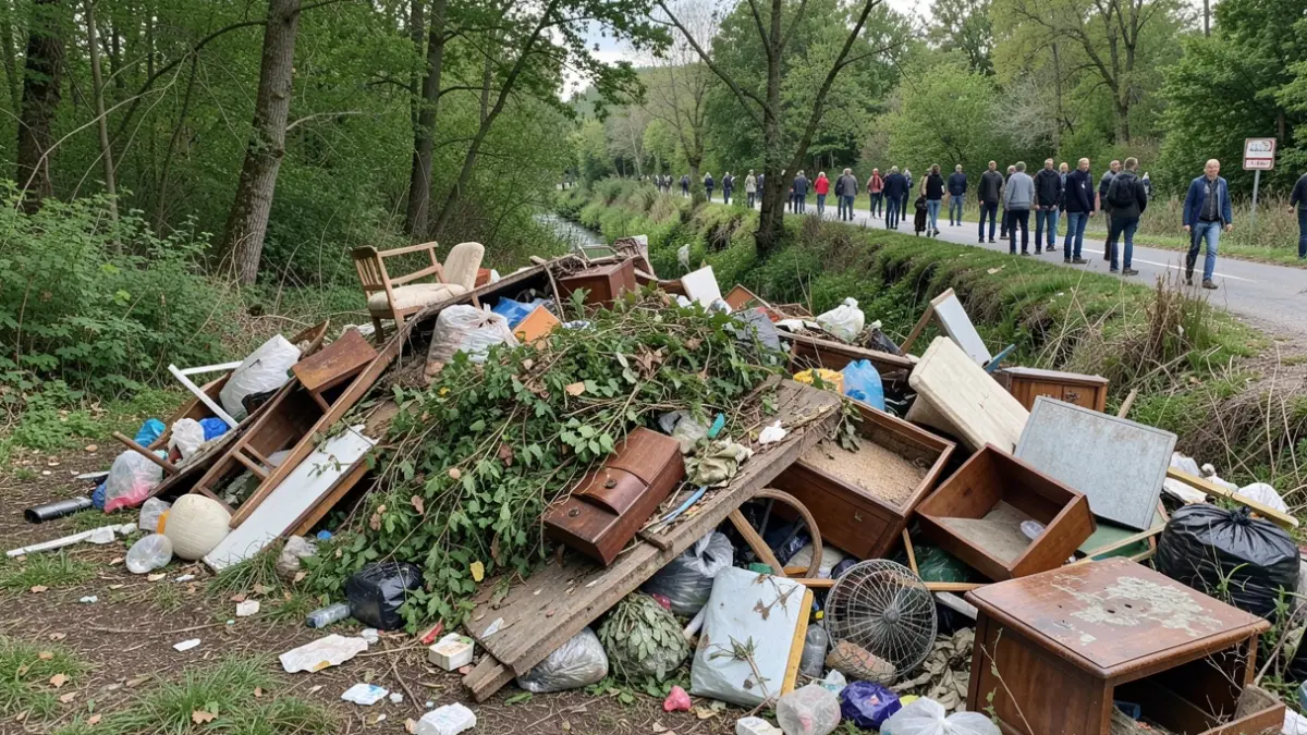 Image générique de déchets abandonnés dans un paysage naturel de Nouvelle-Aquitaine, reflétant une dégradation environnementale.