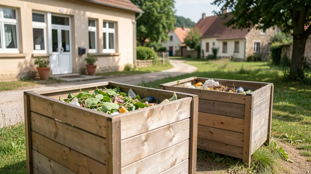 Generic image of two shared composting bins installed in public locations.