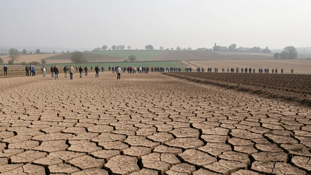 Image générique de terre craquelée et sèche dans un champ, symbolisant la sécheresse.