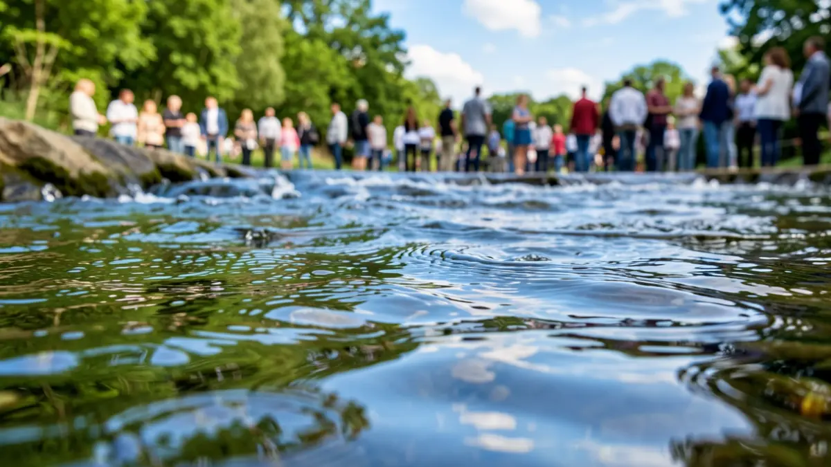 Image générique de l'eau vive avec des reflets de verdure et de ciel bleu.
