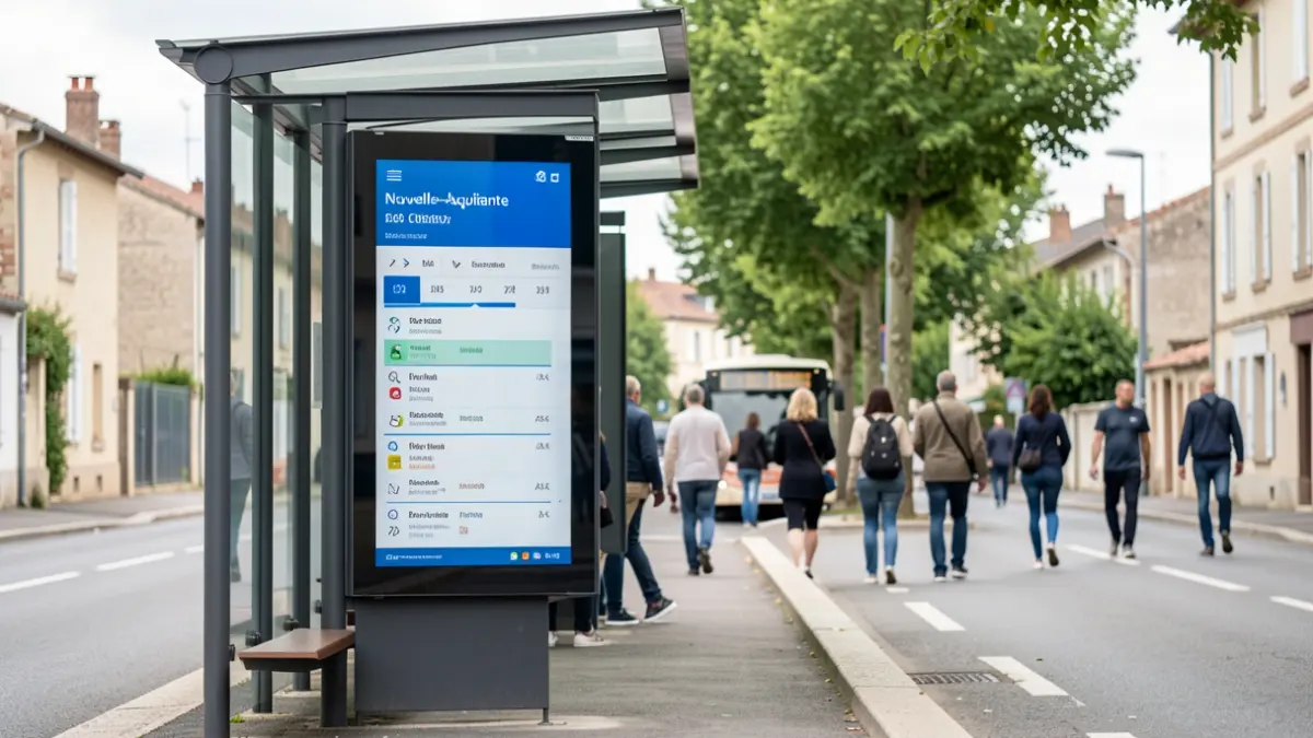 Image générique d'un arrêt de bus moderne avec un écran d'information.
