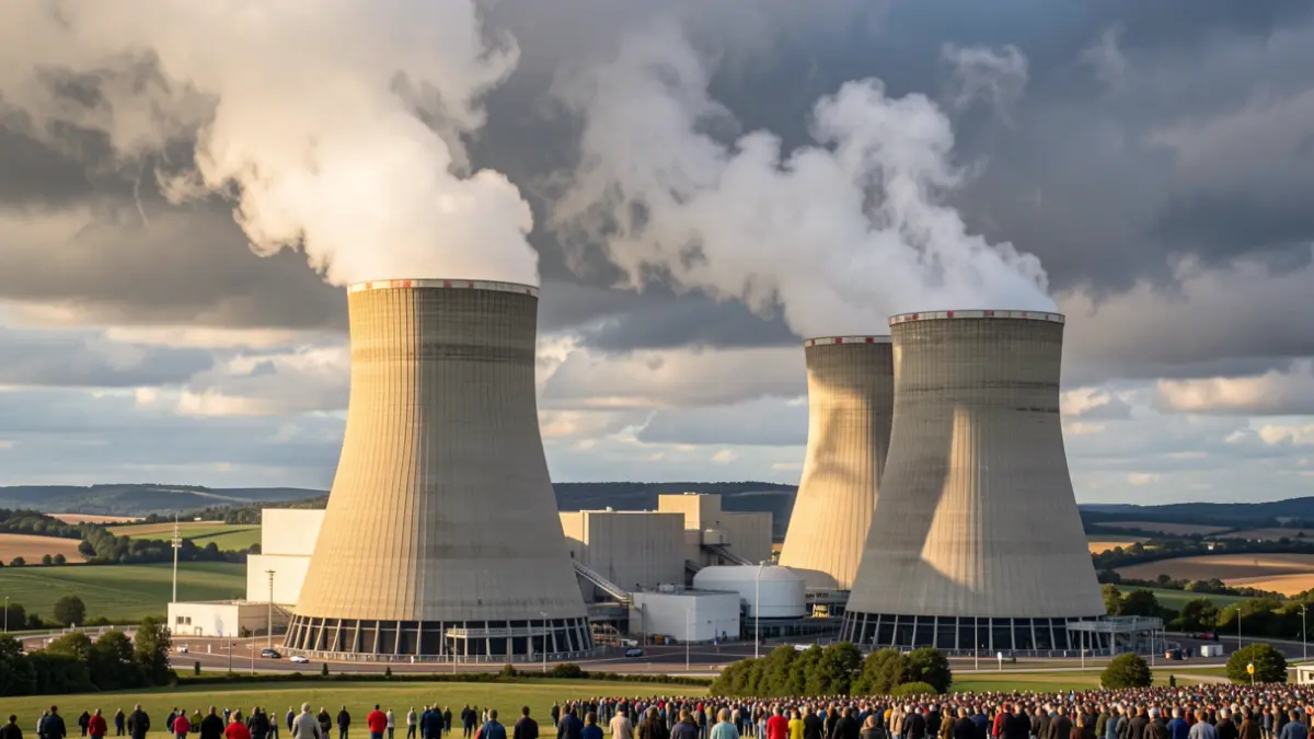Image générique de tours de refroidissement d'une centrale nucléaire lors d'un exercice de sûreté.