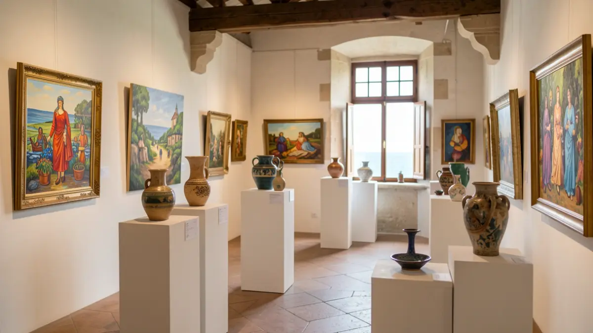 Image générique d'une exposition d'art contemporain dans un lieu public, avec diverses œuvres exposées.