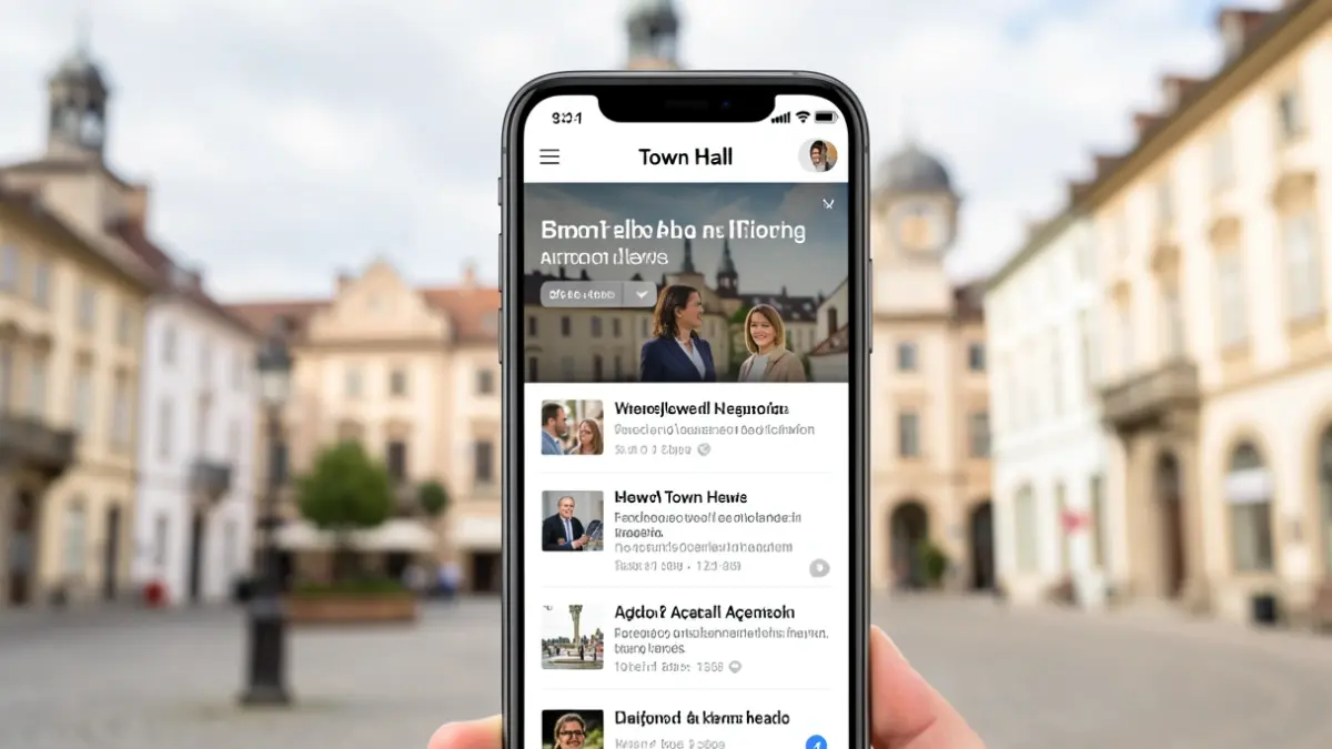 Image générique d'un smartphone affichant une application municipale avec des actualités locales.