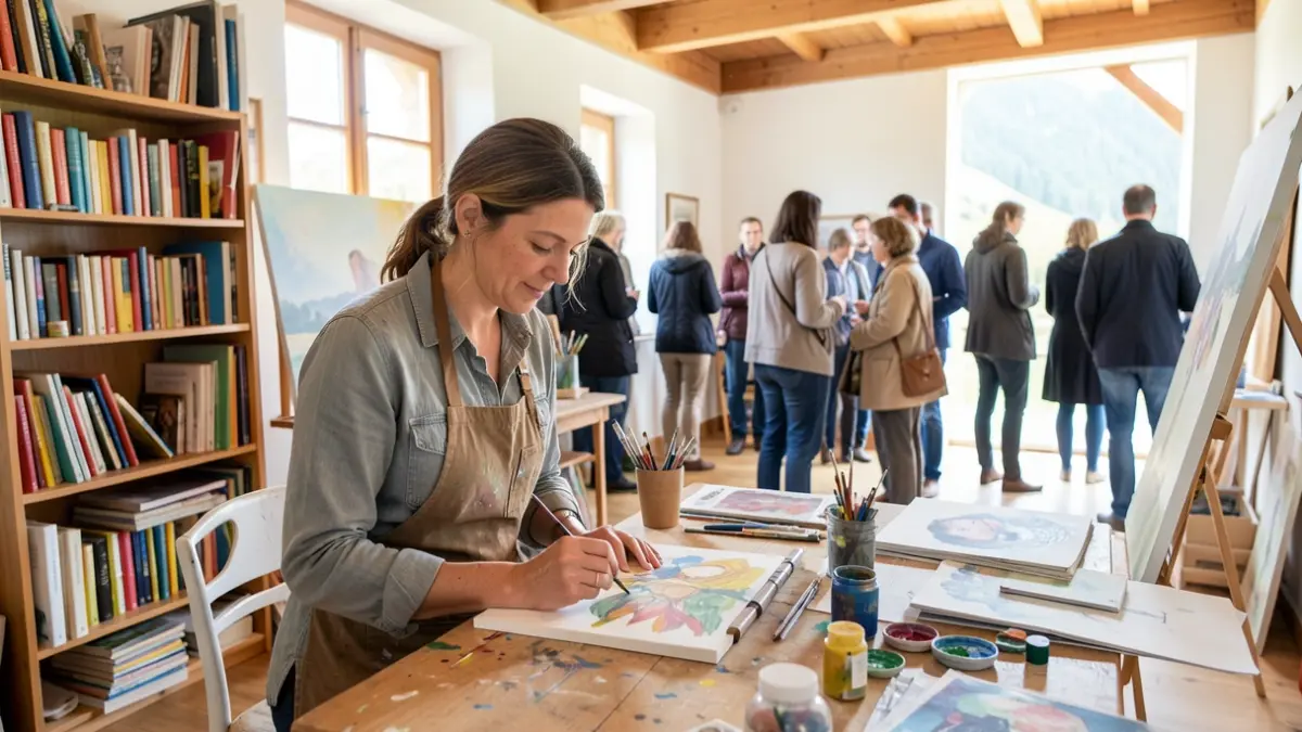 Flore Chemin en résidence au Chalet Mauriac, travaillant sur son projet 'Galerie souterraine'.