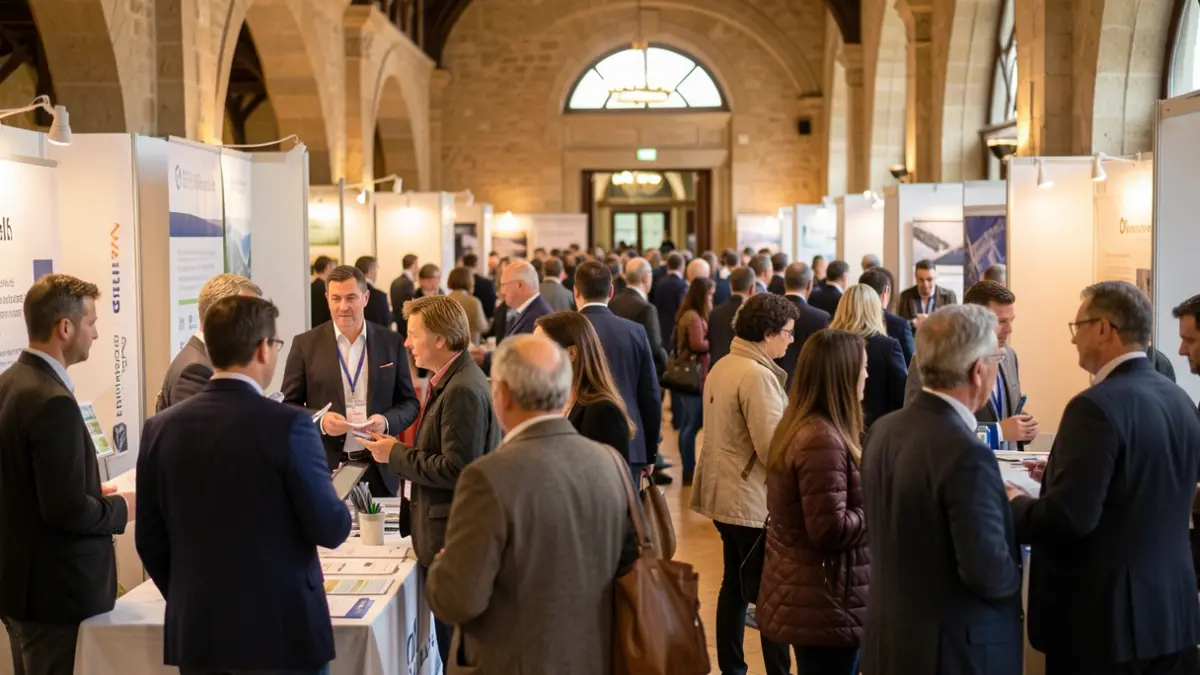 Generic image of a job fair with participants and company booths.