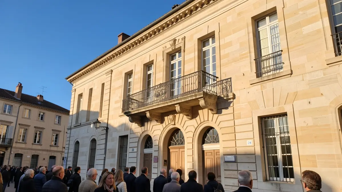 Image générique de la façade d'un bâtiment municipal en pierre, éclairée par le soleil de l'après-midi.