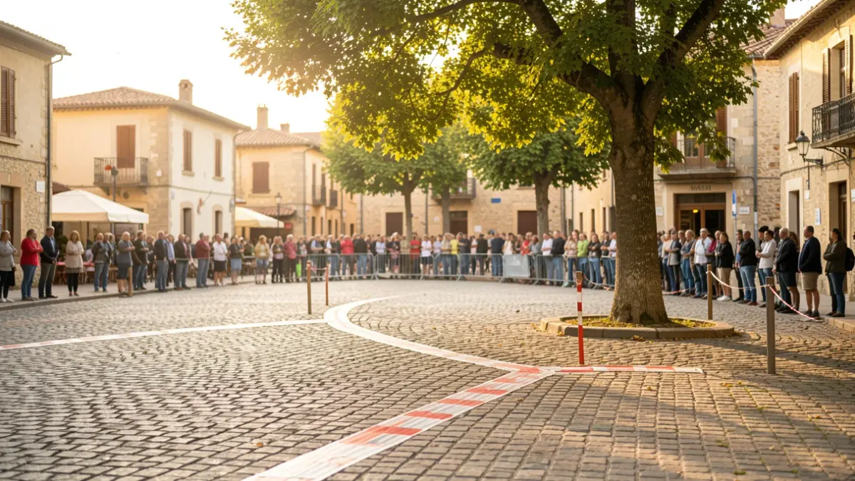 Place des Tilleuls à Grenade-sur-l'Adour, décorée pour une marche solidaire.