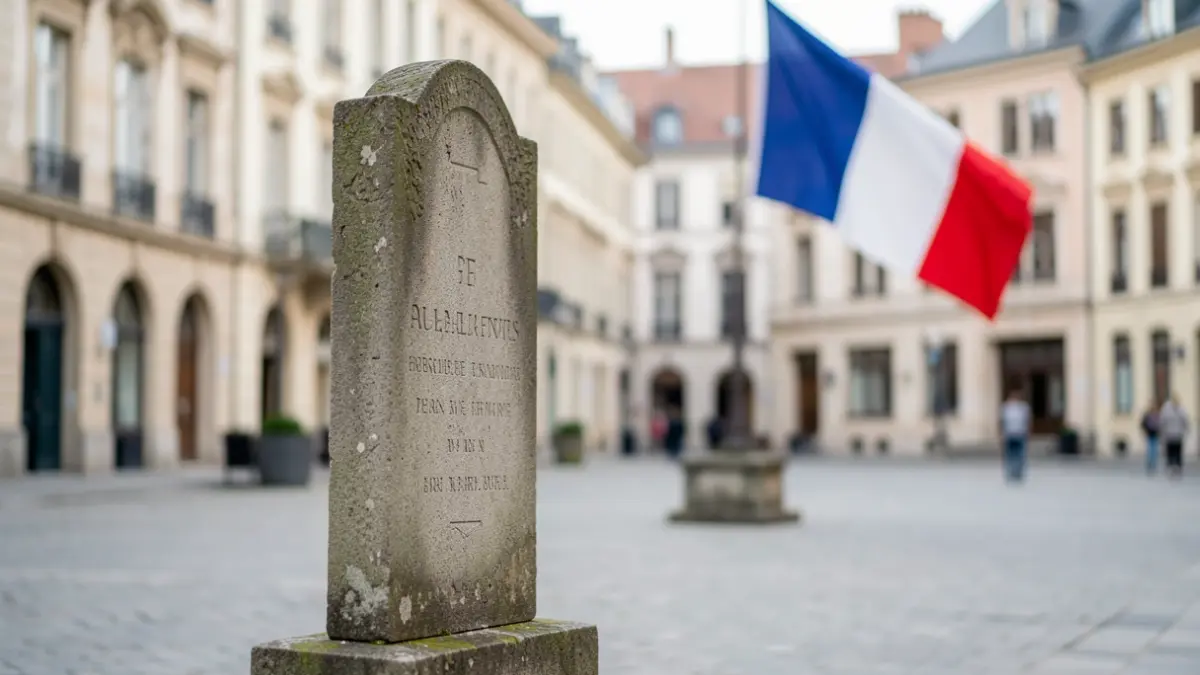 Image générique d'une stèle commémorative dans un square public, avec un drapeau français.