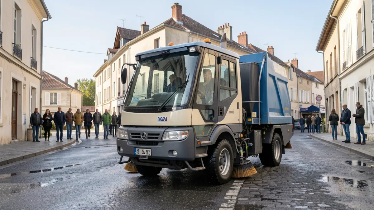 Image générique de balayeuse de voirie utilisant l'eau de pluie.