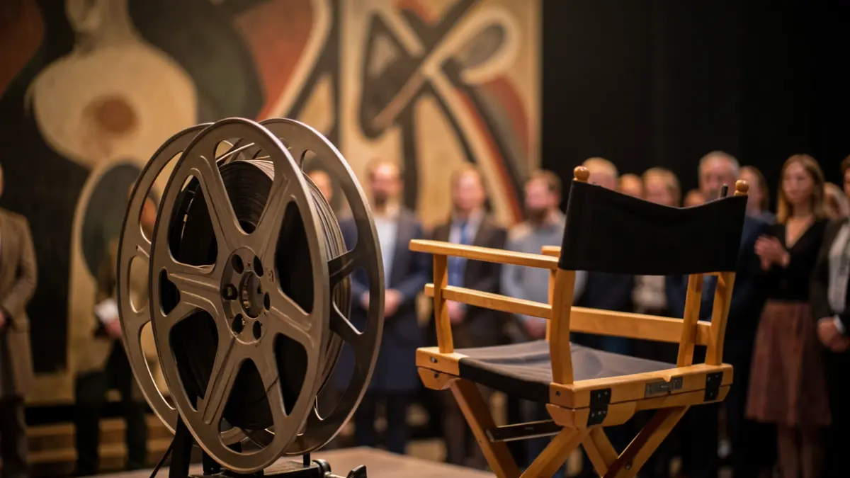 Image générique d'une bobine de film et d'un fauteuil de réalisateur dans une ambiance feutrée.