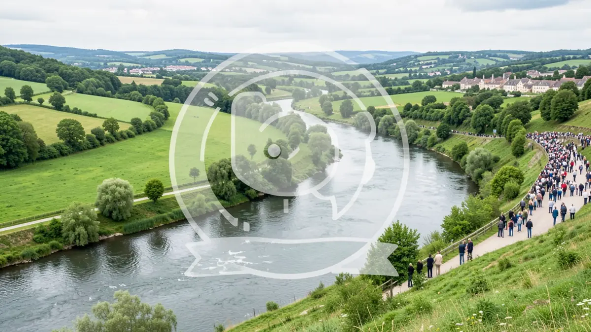 Generic image of a stylized river flowing through a valley with a communication award icon.