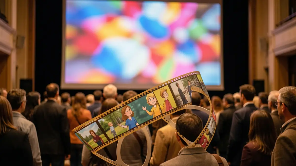Image générique de bobine de film avec des personnages d'animation intégrés.