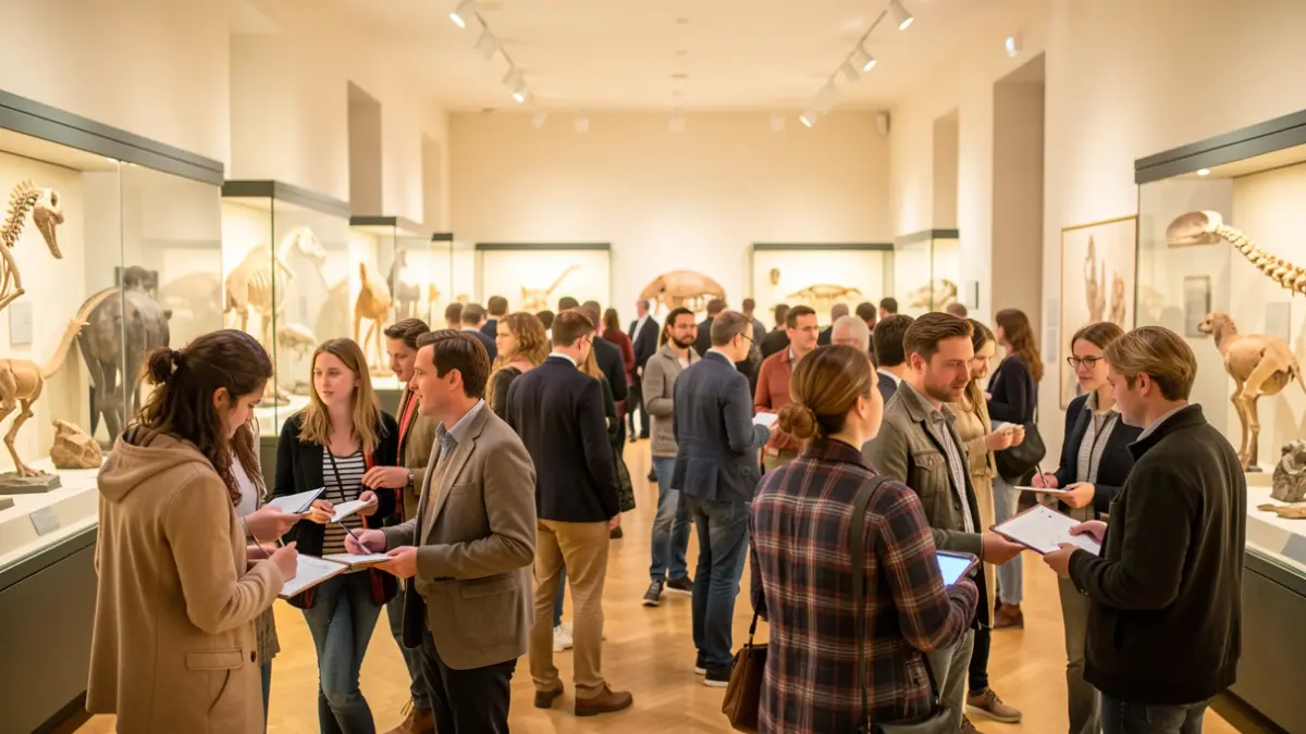 Image générique de chercheurs et étudiants dans un musée.