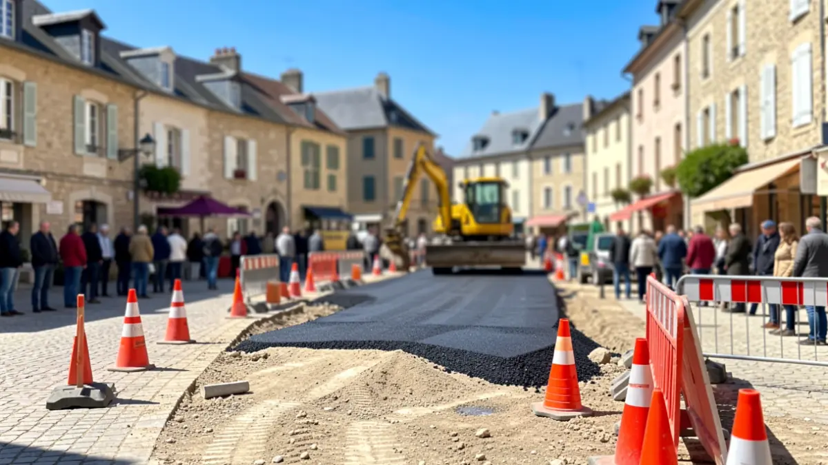 Travaux de revêtement de chaussée dans le quartier Montana à Laguenne-sur-Avalouze.