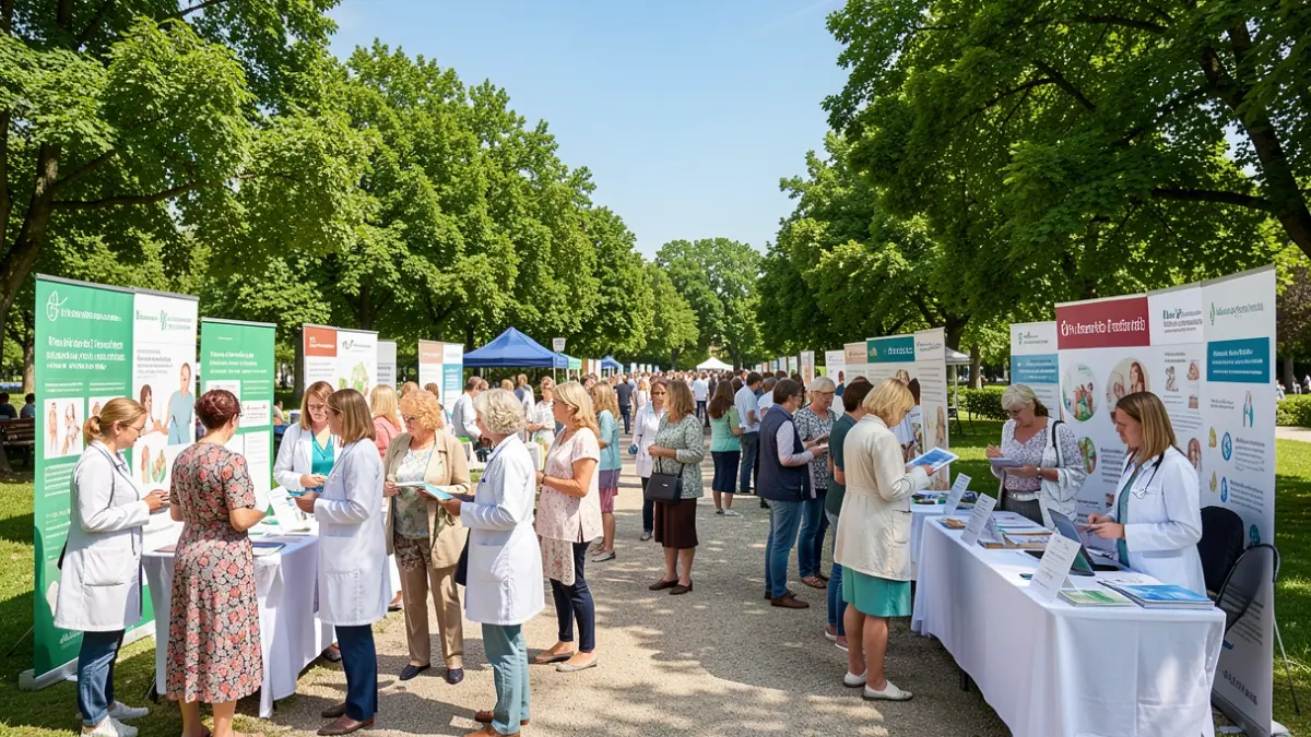 Generic image of an outdoor community health event with women and health professionals.