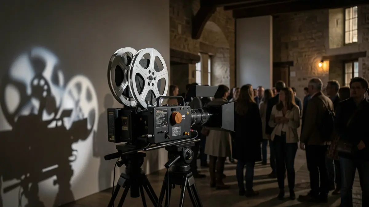 Generic image of a film reel and projector in a dimly lit atmosphere, evoking cinema and mental health.