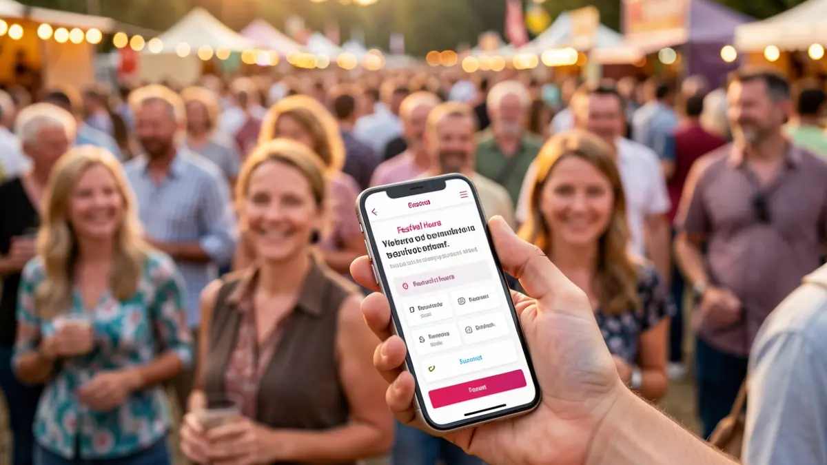 Generic image of festival-goers participating in a survey about opening hours.