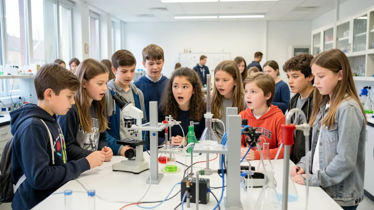 Generic image of middle school students discovering scientific experiments in a laboratory.