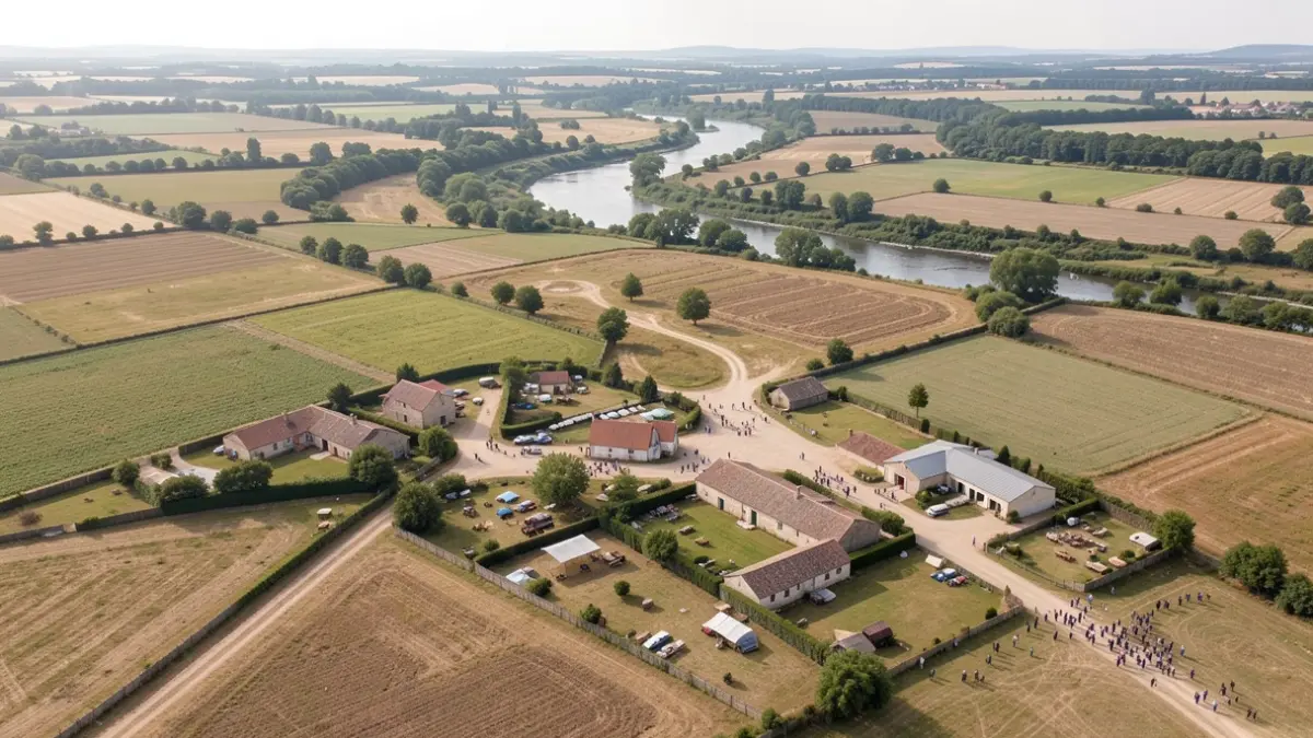 Image générique d'un paysage rural avec des bâtiments agricoles et des champs.