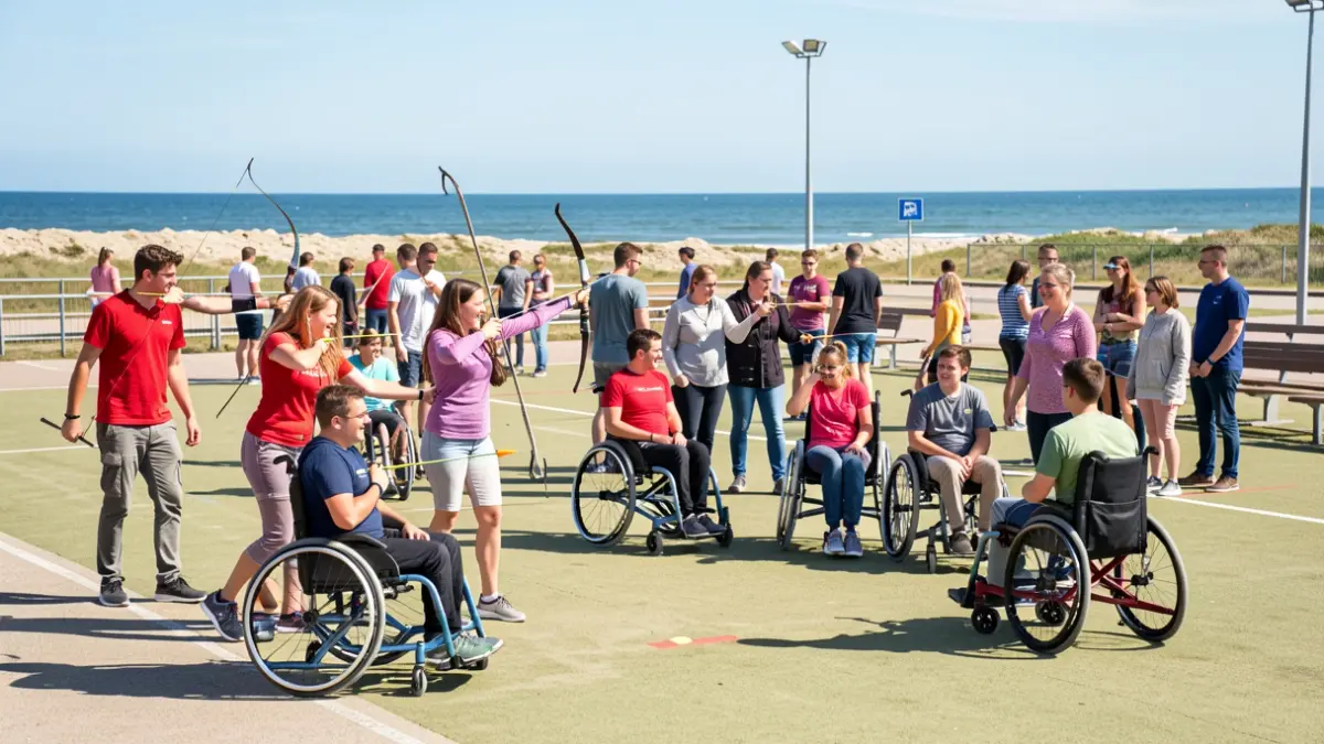Image générique de participants valides et handicapés pratiquant le sport adapté sur l'Île d'Oléron.