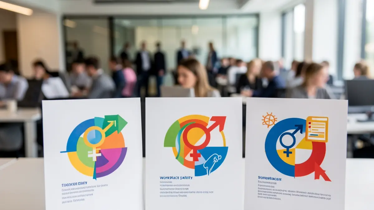 Generic image of three flyers on combating sexism and sexual violence at work.