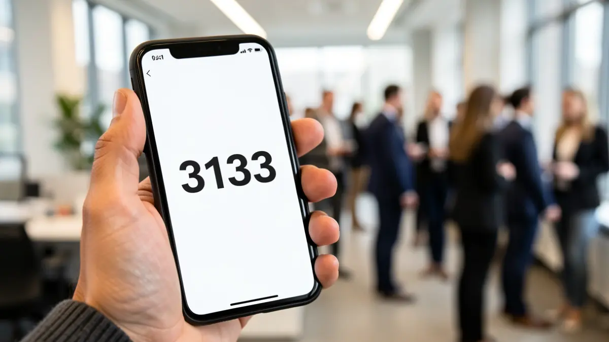 Hand holding a smartphone displaying the number 3133, symbolizing help and support.