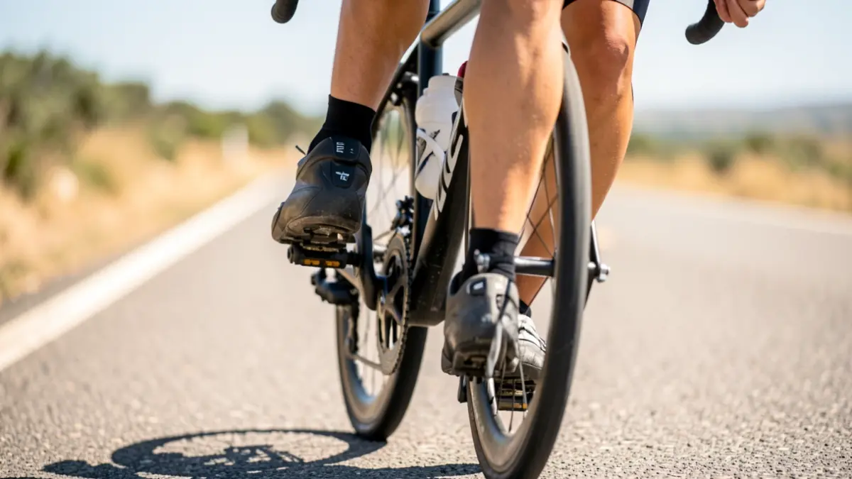 Image générique d'un cycliste pédalant sur une longue route espagnole.