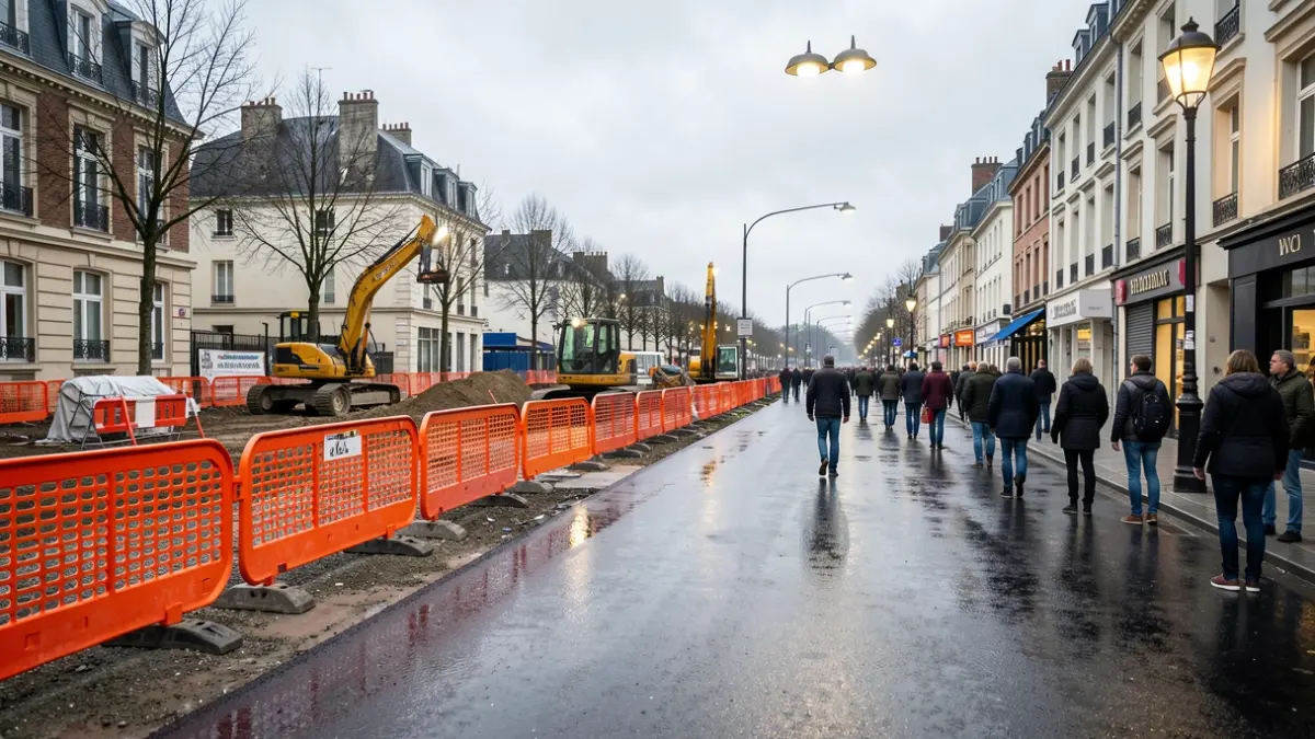 Generic image of roadworks with safety barriers and construction equipment.