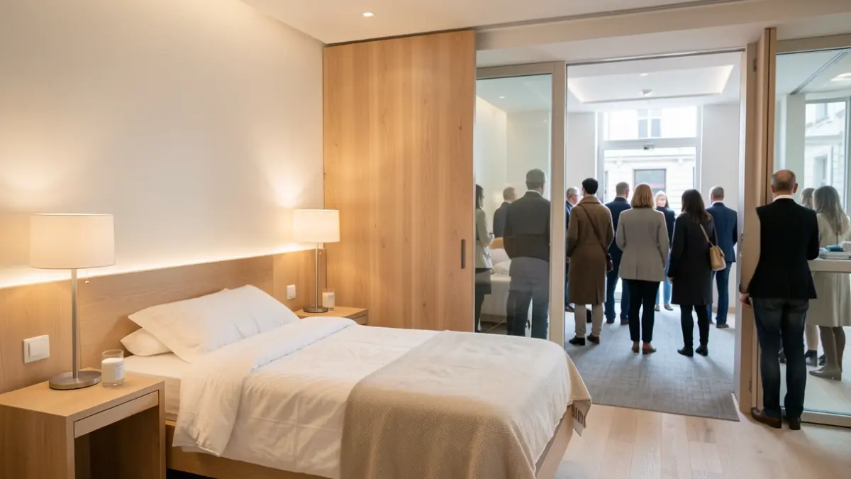 Image générique d'une salle d'accouchement physiologique conçue pour le confort et l'intimité, avec un éclairage doux et des éléments naturels.