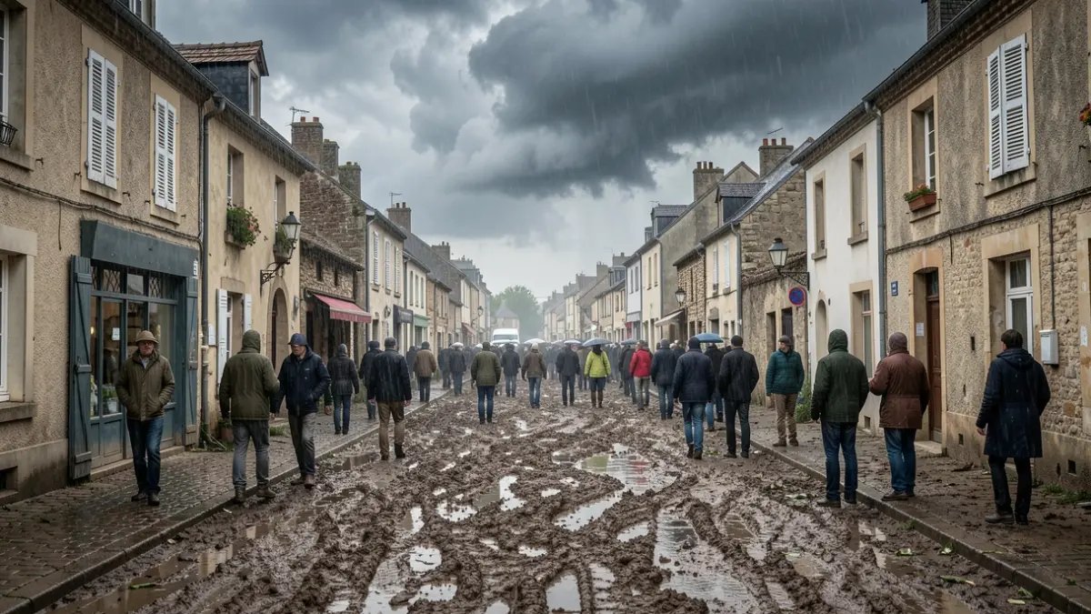 Generic image of heavy rain and mudslides in a French commune.