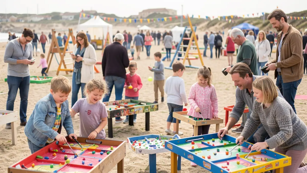 Generic image of an outdoor game festival with families participating in various playful activities.