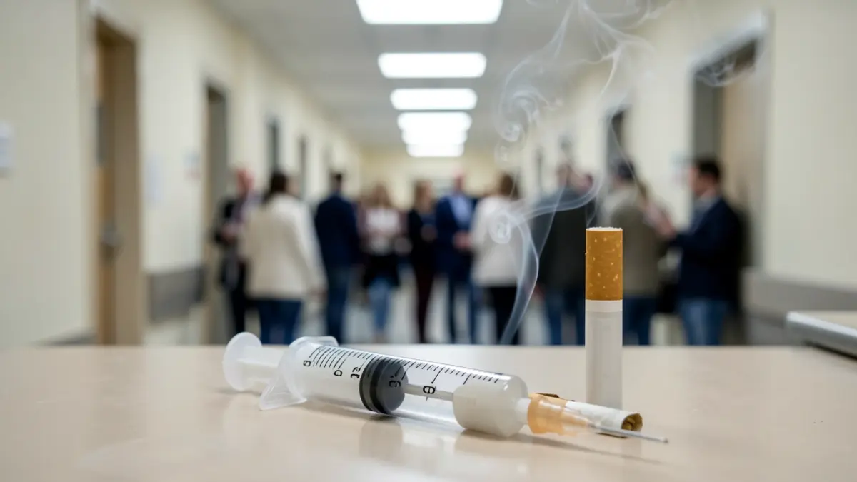Image générique d'une seringue médicale et d'une cigarette symbolisant le tabagisme et le traitement.