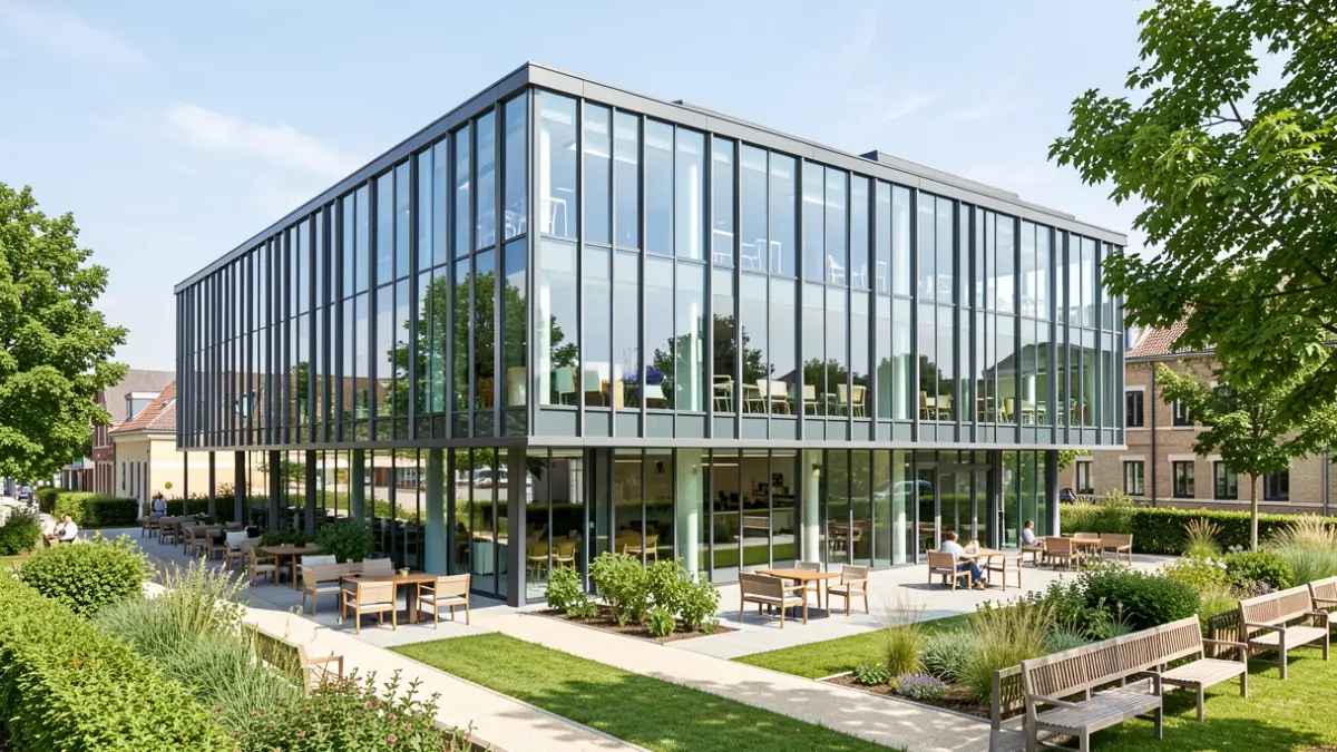 Façade moderne du pôle d'innovation Niort Tech.