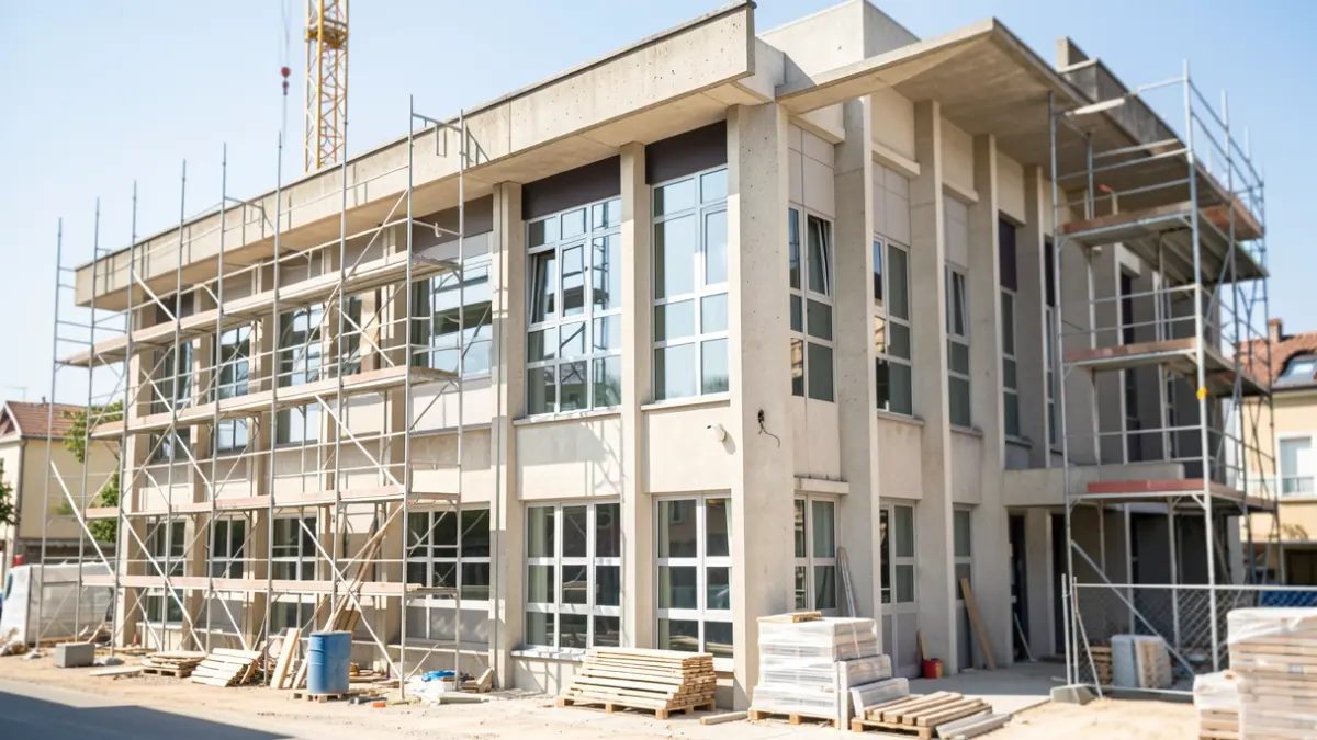 Image générique de la rénovation d'un bâtiment public. Jamais de noms propres. N'affirme jamais que c'est le fait réel.