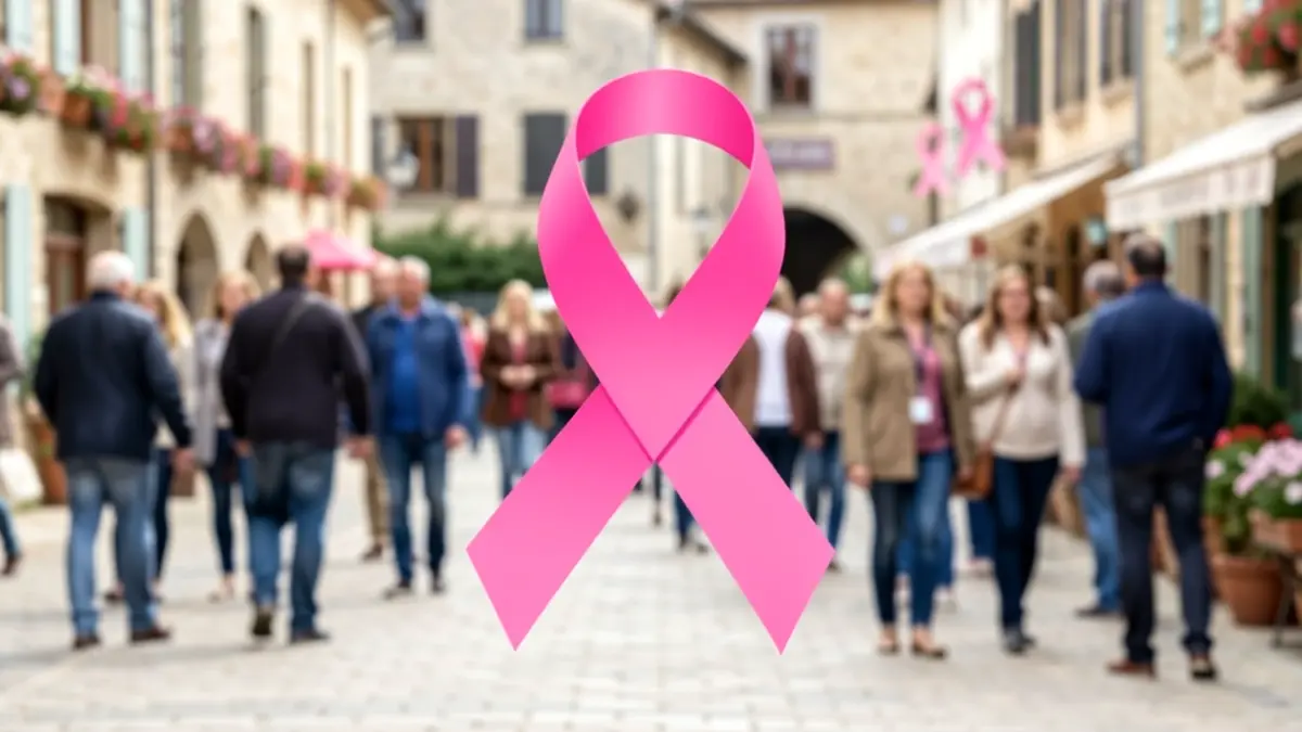 Image symbolique pour Octobre Rose à Aire-sur-l'Adour, avec des touches de rose dans un décor local.