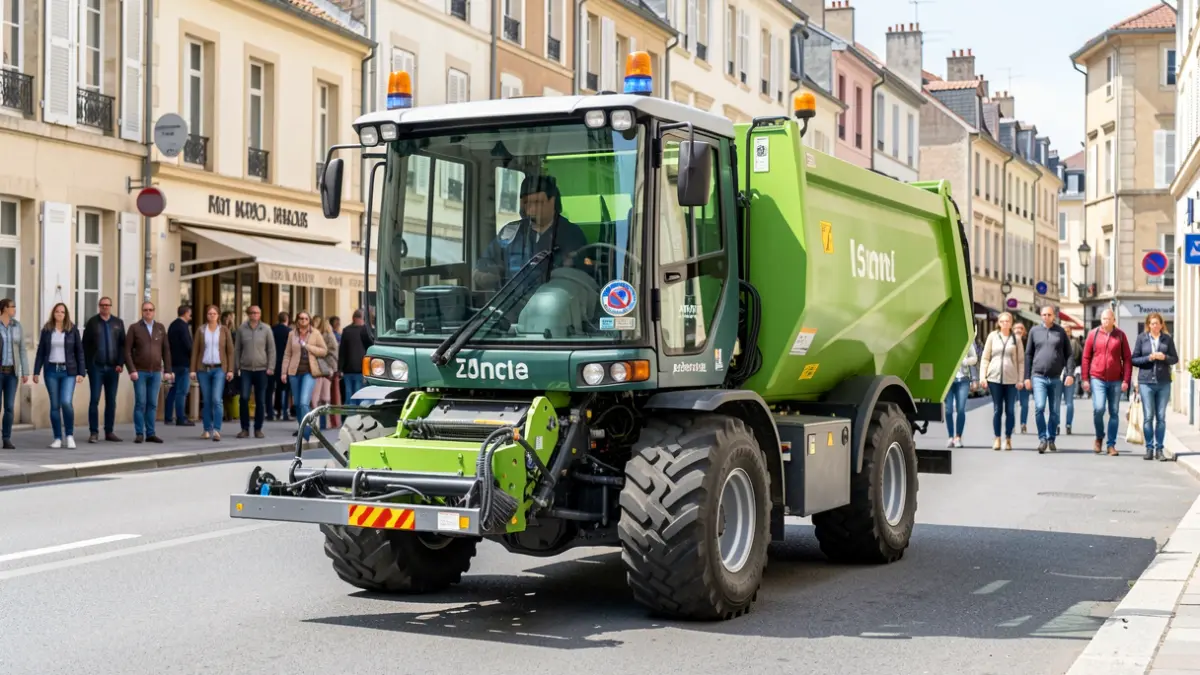 Image générique d'une balayeuse de voirie municipale neuve, axée sur ses caractéristiques techniques et sa propreté.