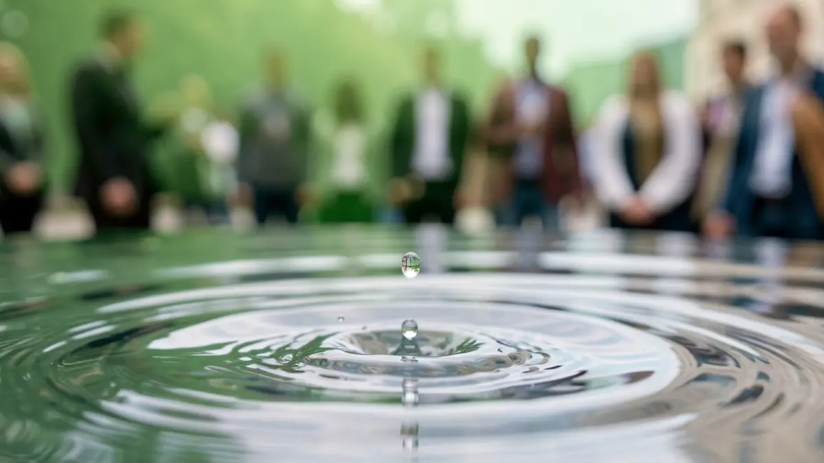 Image générique de gouttes d'eau tombant dans l'eau, créant des ondulations.