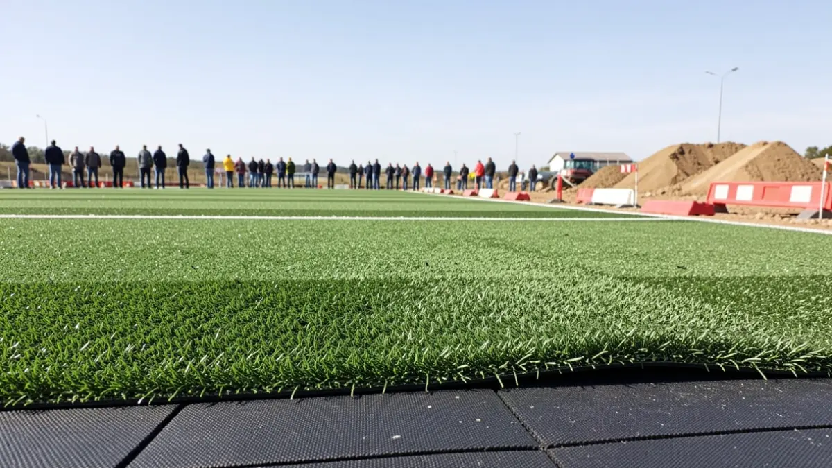 Synthetic football field under construction in Parentis-en-Born.