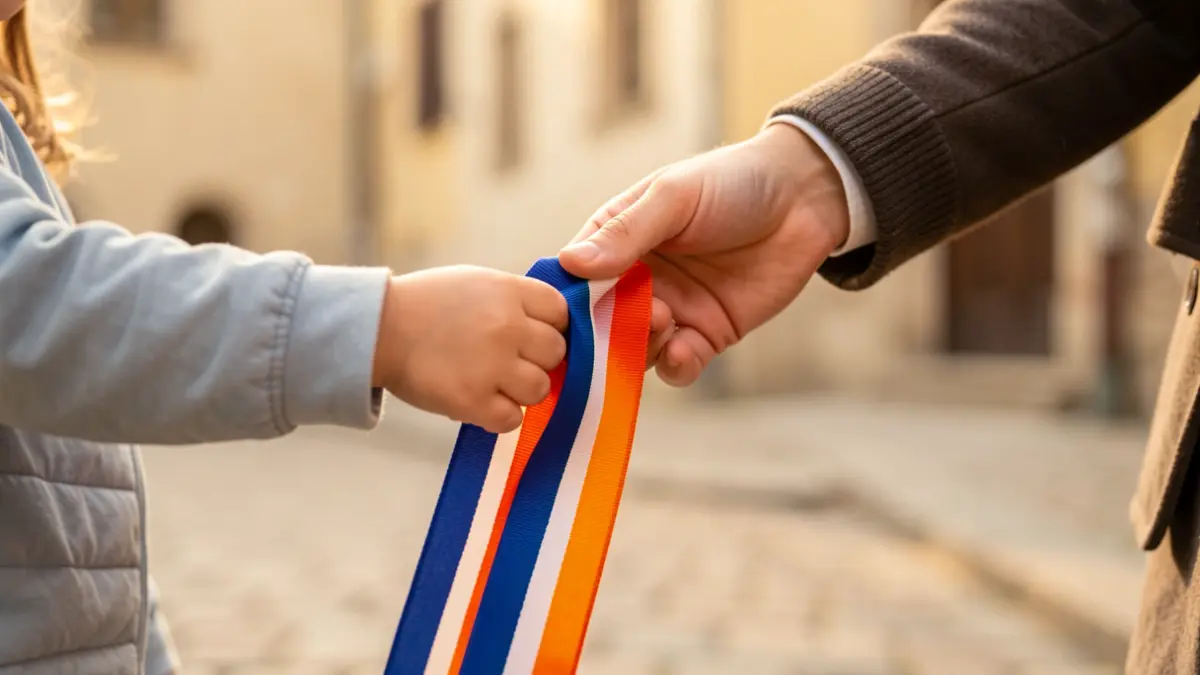 Generic image of a tricolor sash being awarded to a young elected official.