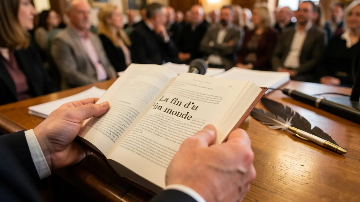 Pierre Haski tenant son livre "La fin d'un monde" lors de la remise du prix Jean-Lacouture.