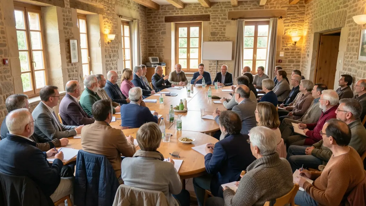 Generic image of agricultural professionals gathered for a meeting on support schemes.
