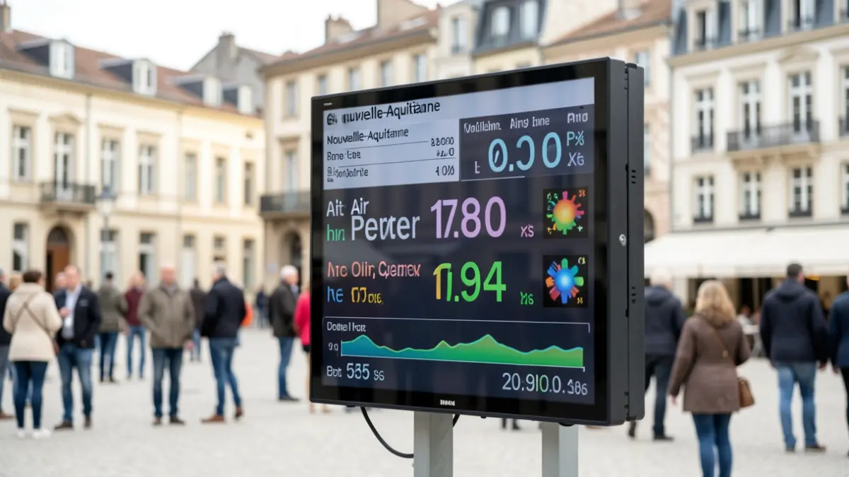 Generic image of a digital screen displaying air quality and pollen information in a public space.