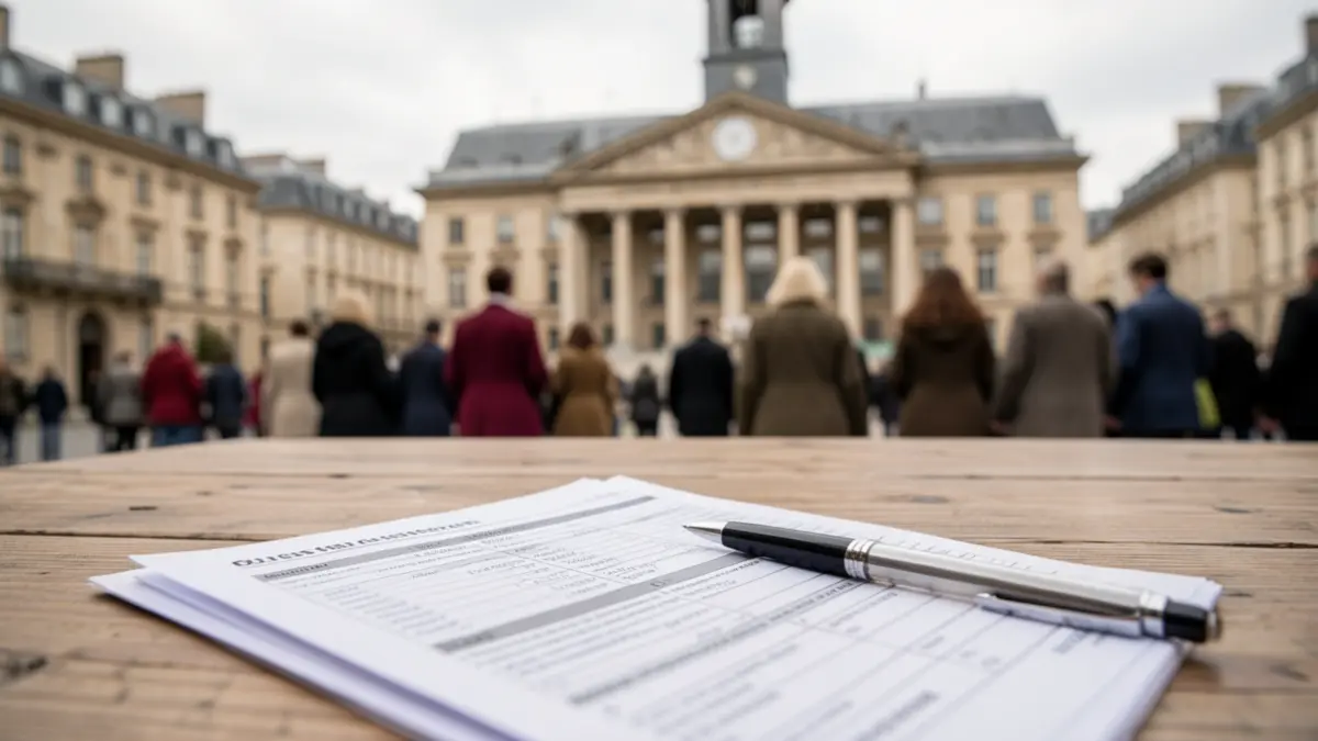 Generic image of a French town hall facade with a census questionnaire.