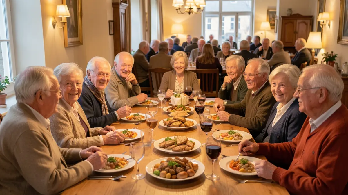 Image générique de personnes âgées partageant un repas dans une ambiance conviviale.